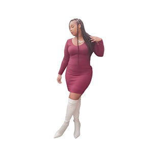 Long Sleeve Ribbed dress- Caszh doll - Kamchique 